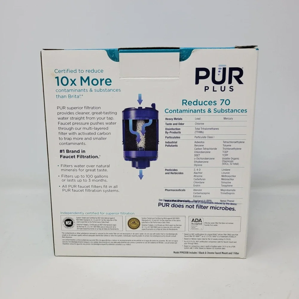 PUR PLUS Black Chrome Faucet Filtration System Mineral‎ Core Filter Easy Install